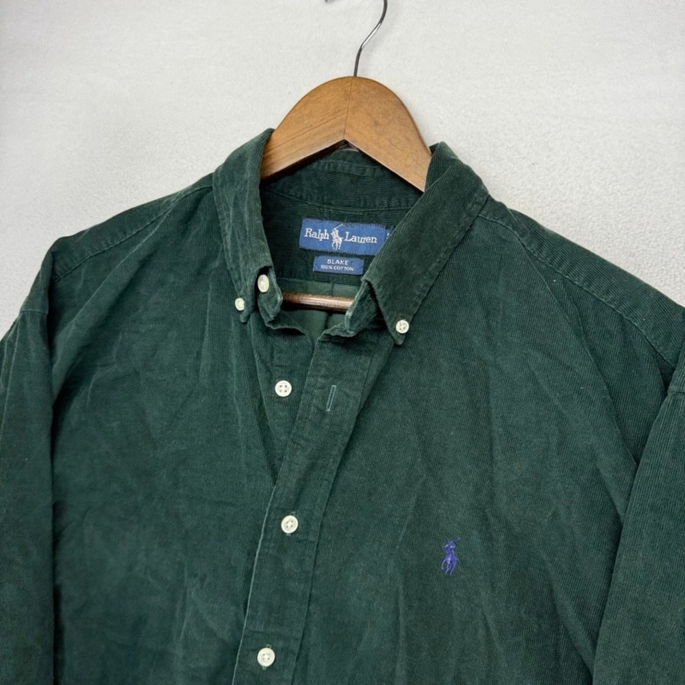 Vintage Ralph Lauren Shirt Mens Large Green Blake Corduroy Button Down Pinwale